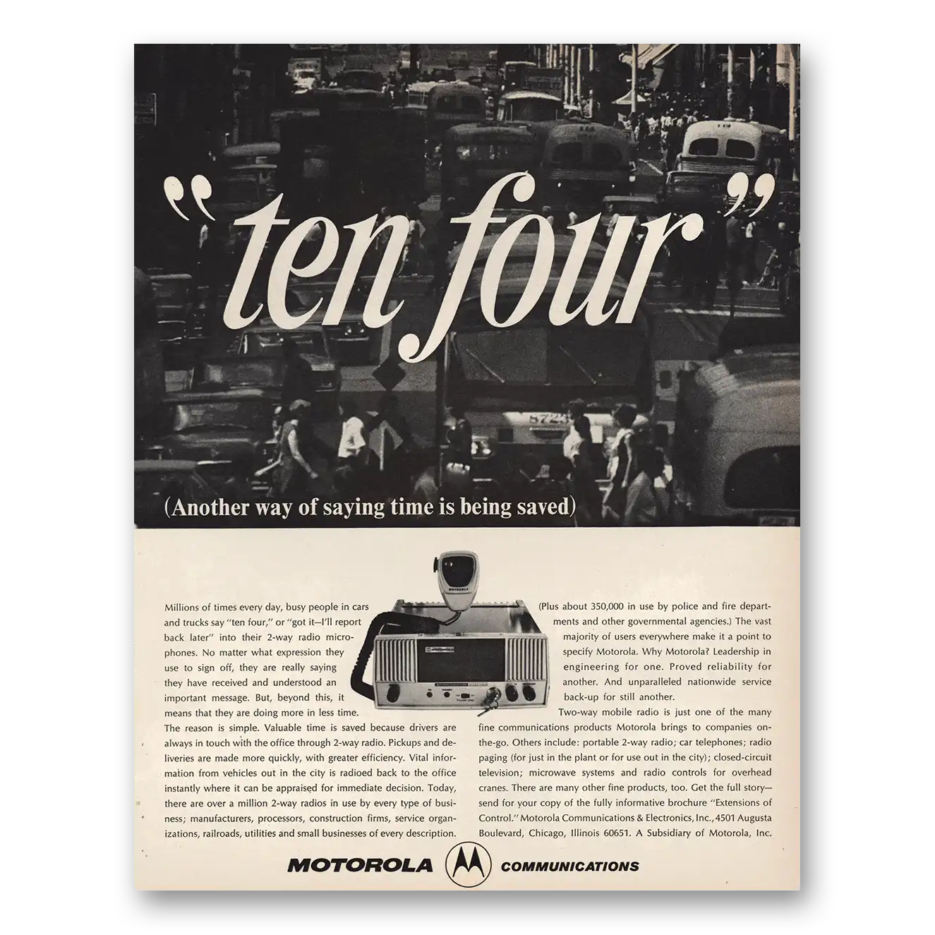 1966 Motorola Communications Ten Four Vintage Magazine Print Ad