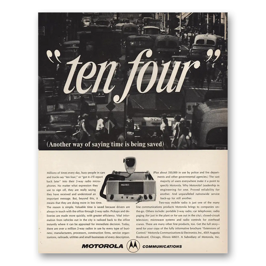 1966 Motorola Communications Ten Four Vintage Magazine Print Ad