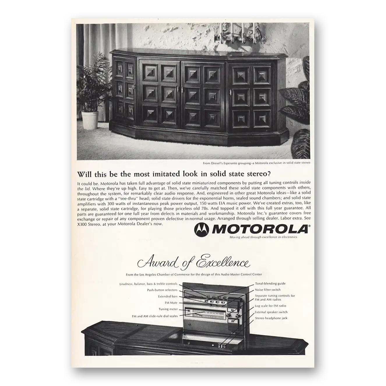 1966 Motorola Stereo Most Imitated Look Vintage Magazine Print Ad