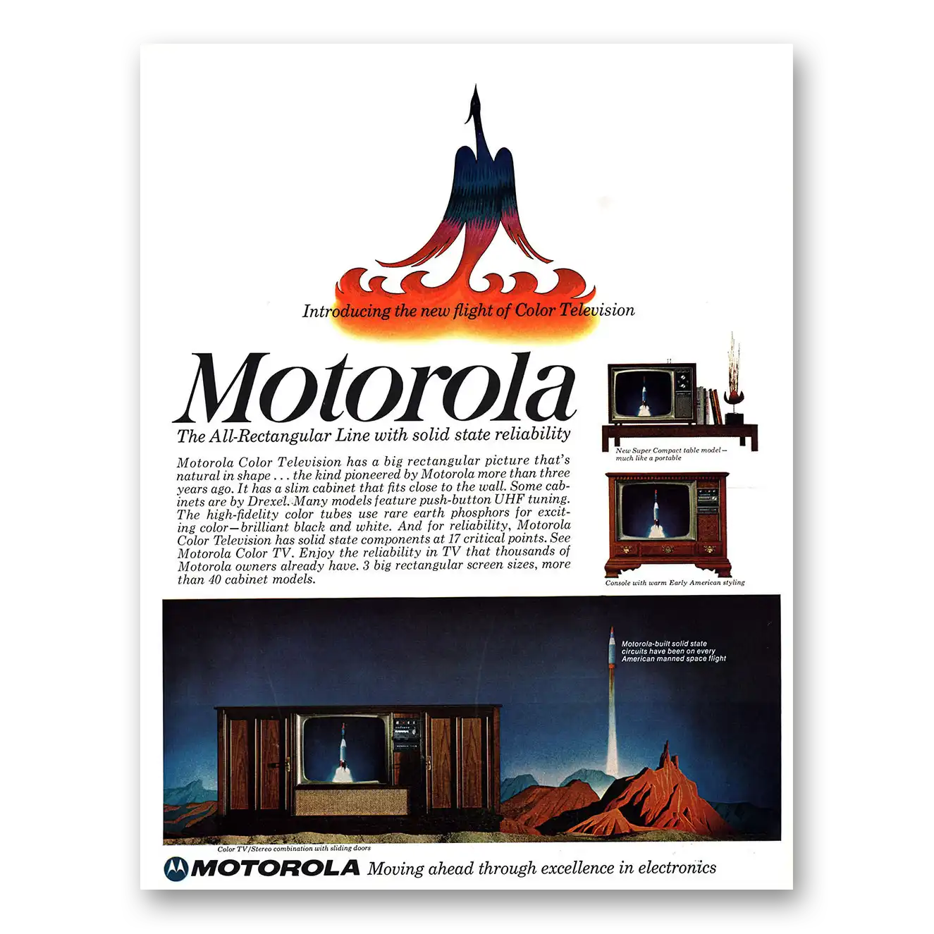 1966 Motorola Television All Rectangular Line with Solid State Reliability Vintage Magazine Print Ad