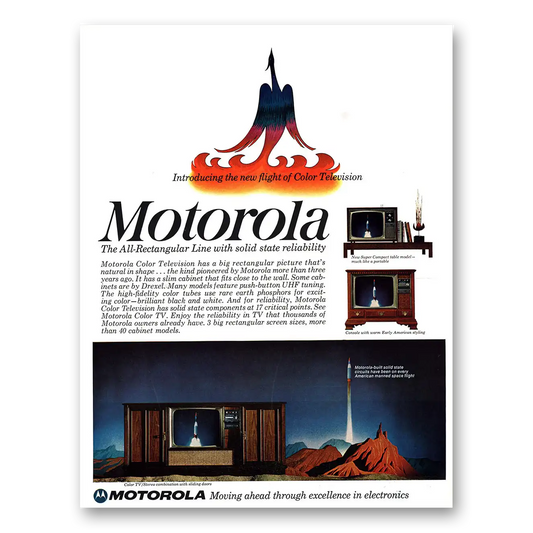 1966 Motorola Television All Rectangular Line with Solid State Reliability Vintage Magazine Print Ad