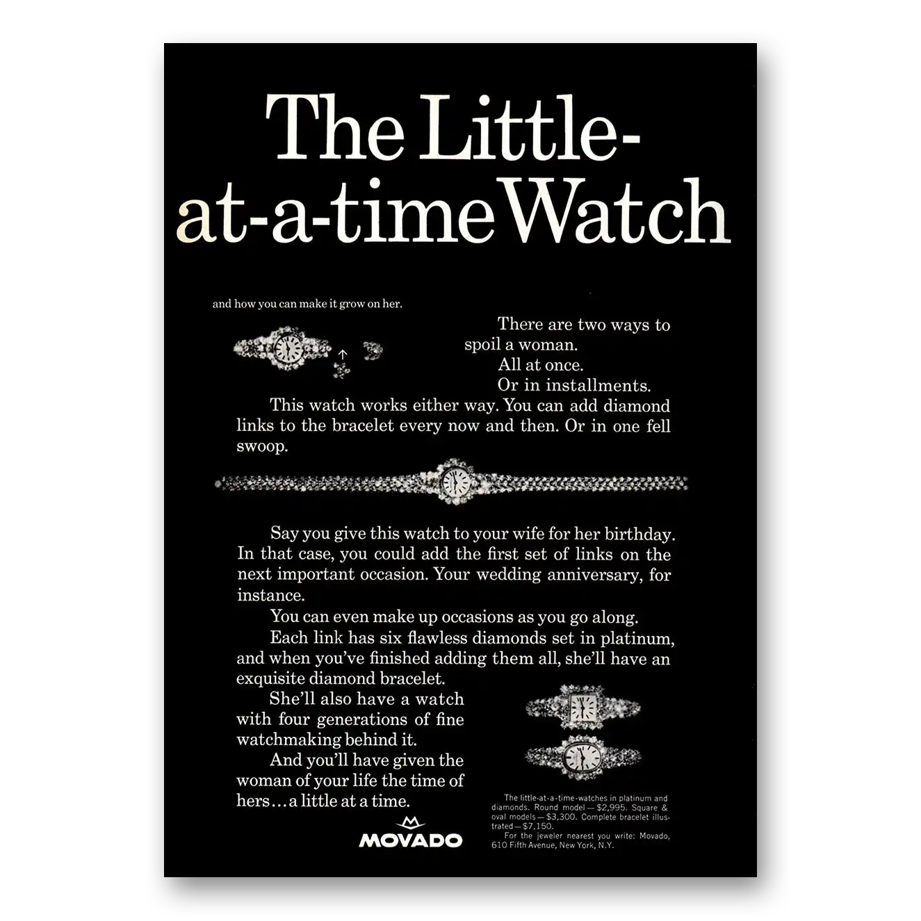 1966 Movado Watch Little At a Time Watch Vintage Magazine Print Ad