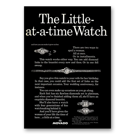 1966 Movado Watch Little At a Time Watch Vintage Magazine Print Ad