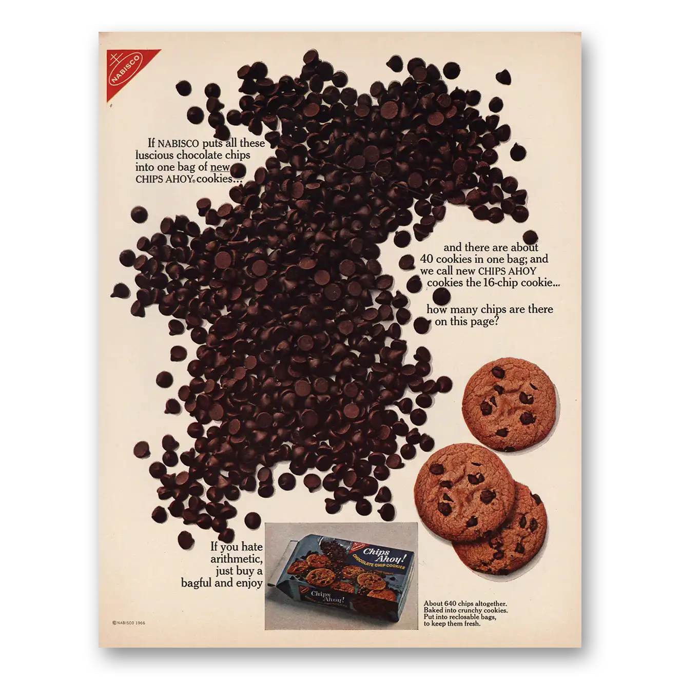 1966 Chips Ahoy Cookies If You Hate Arithmetic Vintage Magazine Print Ad