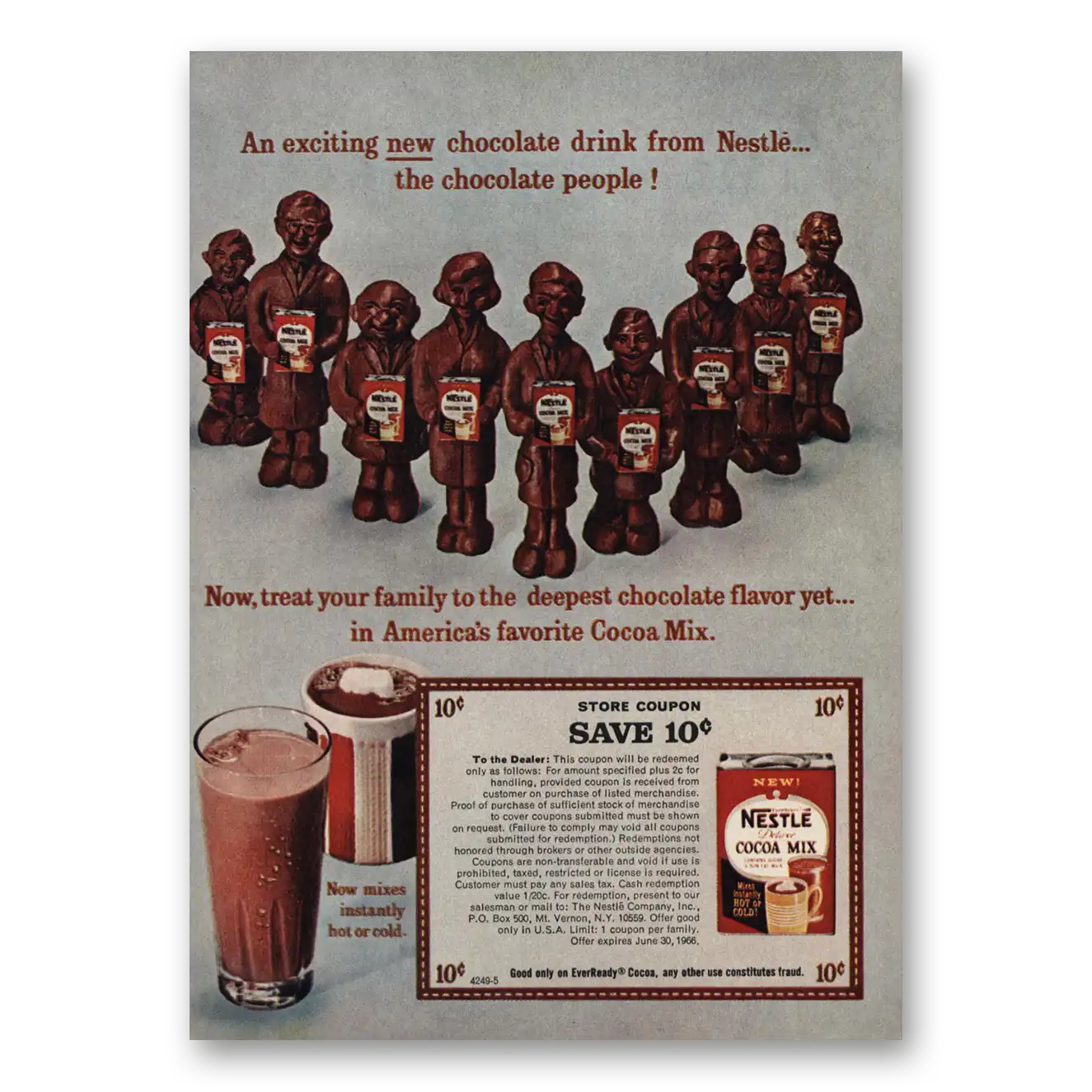 1966 Nestle Cocoa Mix Chocolate People Vintage Magazine Print Ad