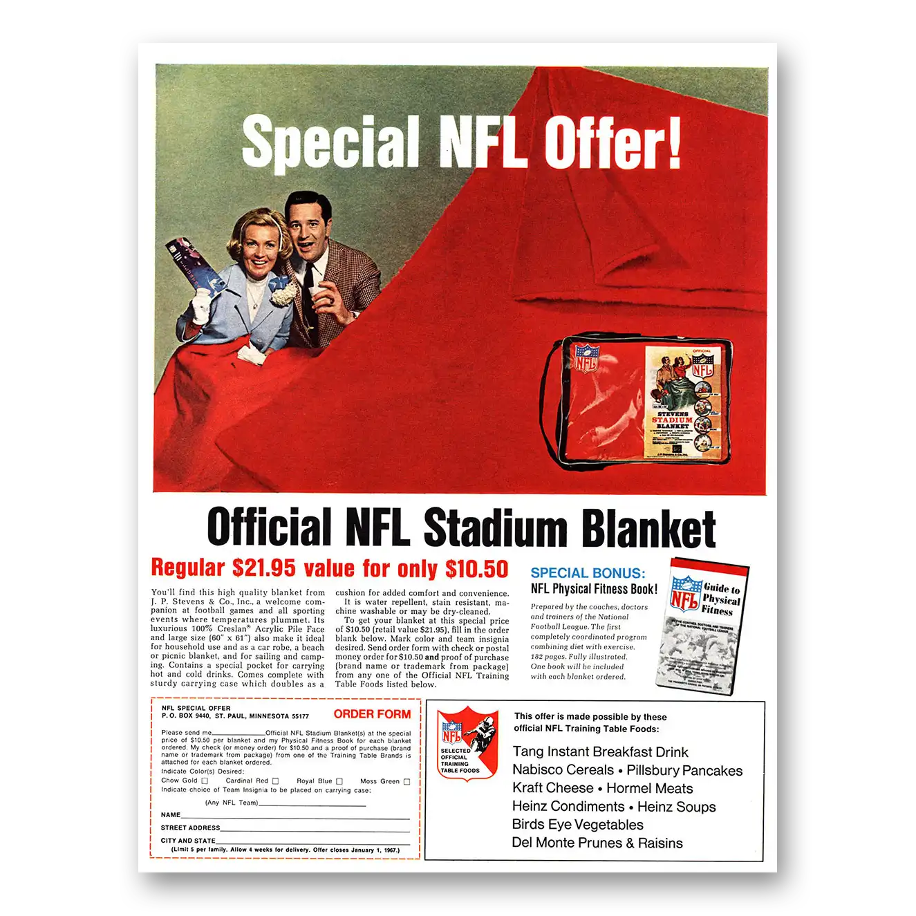 1966 NFL Official NFL Stadium Blanket Vintage Magazine Print Ad