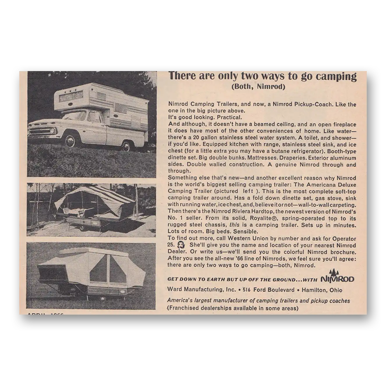 1966 Nimrod Camper Go Camping Vintage Magazine Print Ad