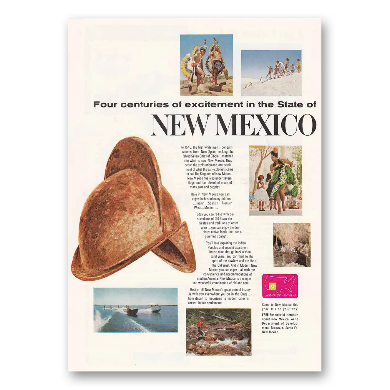 1966 New Mexico Four Centuries of Excitement Vintage Magazine Print Ad