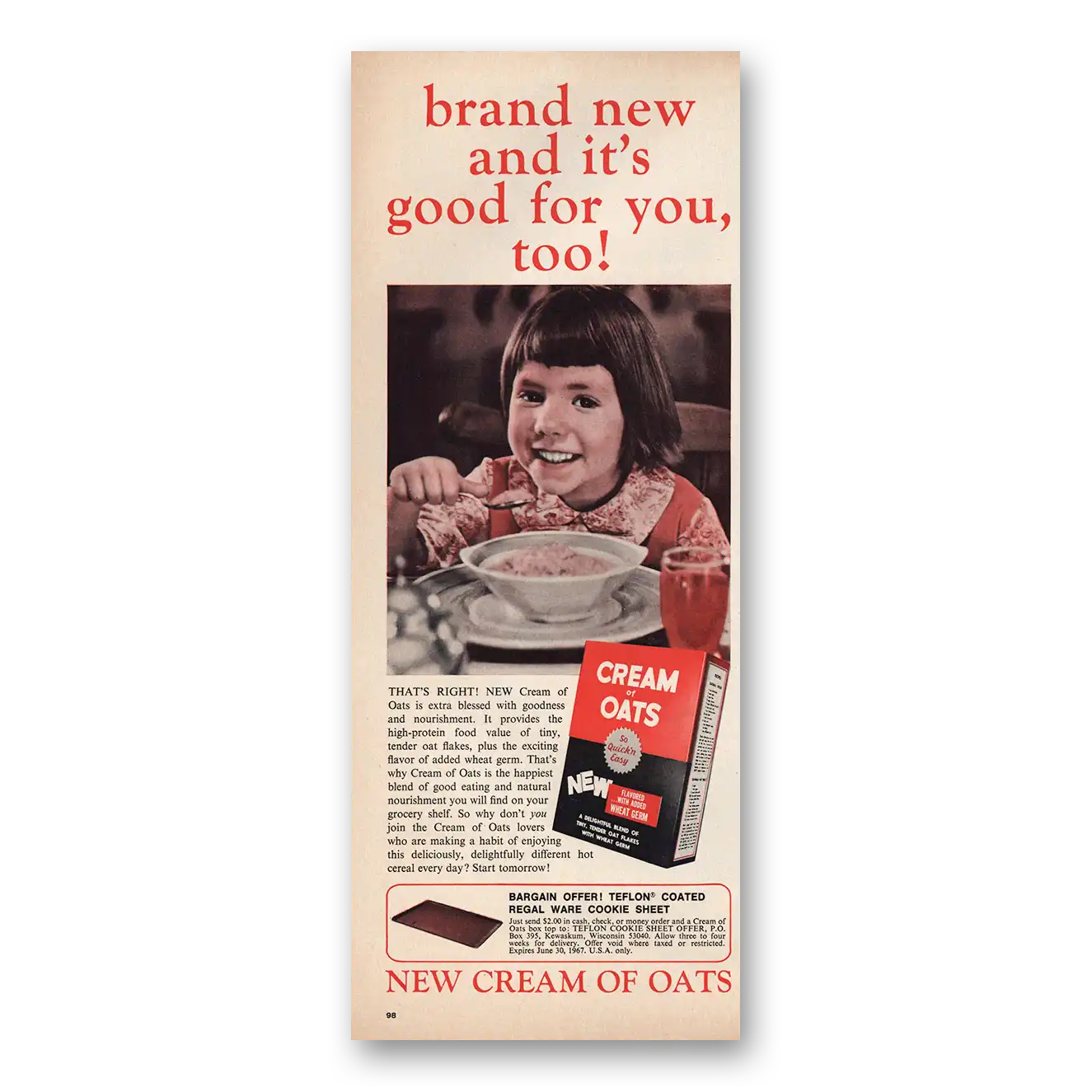 1966 Cream of Oats Good for You Too Vintage Magazine Print Ad