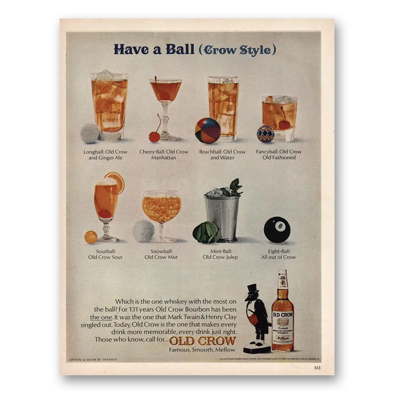 1966 Old Crow Have Ball Crow Style Vintage Magazine Print Ad