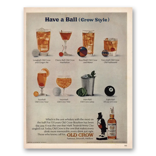 1966 Old Crow Have Ball Crow Style Vintage Magazine Print Ad