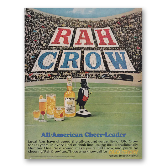 1966 Old Crow Whiskey Rah Crow All American Cheer Leader Vintage Magazine Print Ad