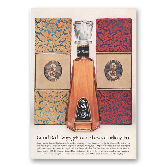 1966 Old Grand-Dad Bourbon Whiskey Gets Carried Away at Holiday Time Vintage Magazine Print Ad