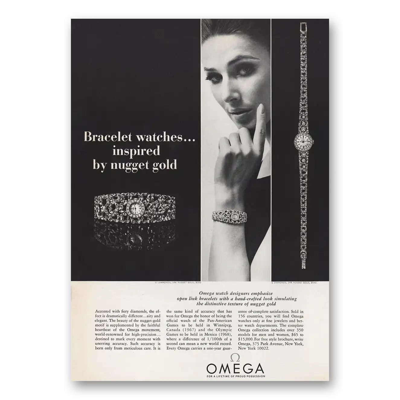 1966 Omega Watch Bracelet Watches Nugget Gold Vintage Magazine Print Ad