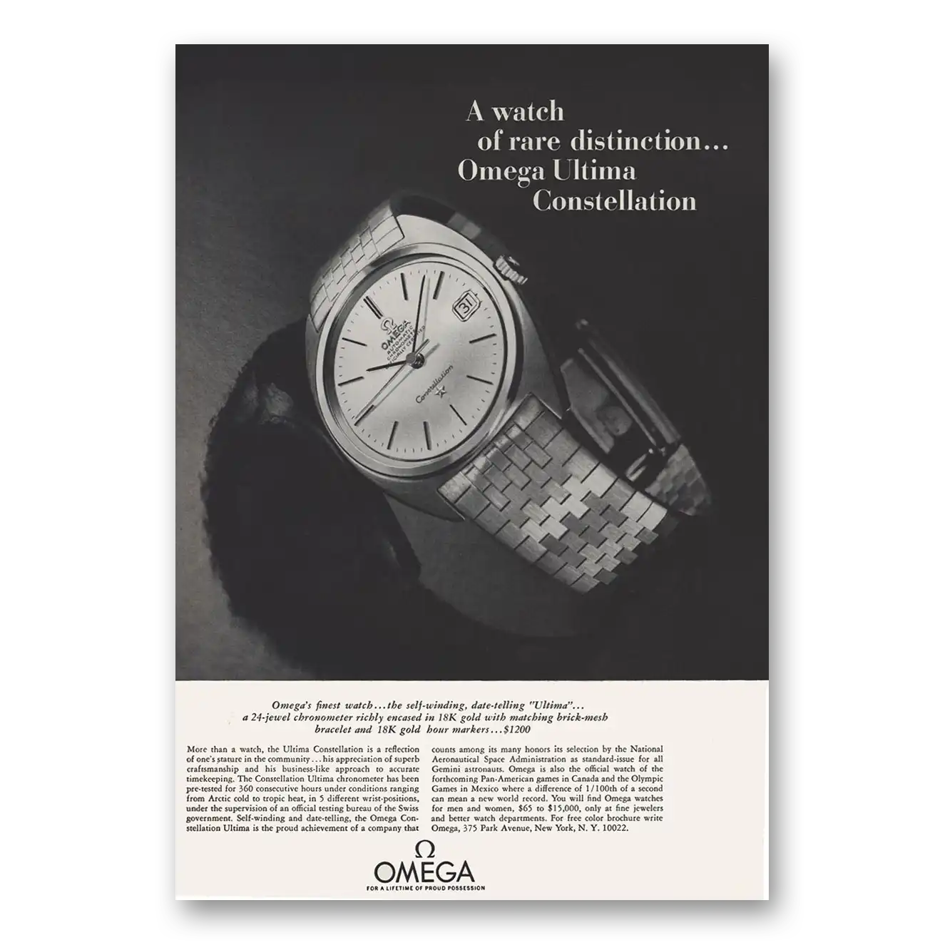 1966 Omega Watch Ultima Constellation Watch Rare Distinction Vintage Magazine Print Ad