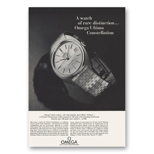 1966 Omega Watch Ultima Constellation Watch Rare Distinction Vintage Magazine Print Ad