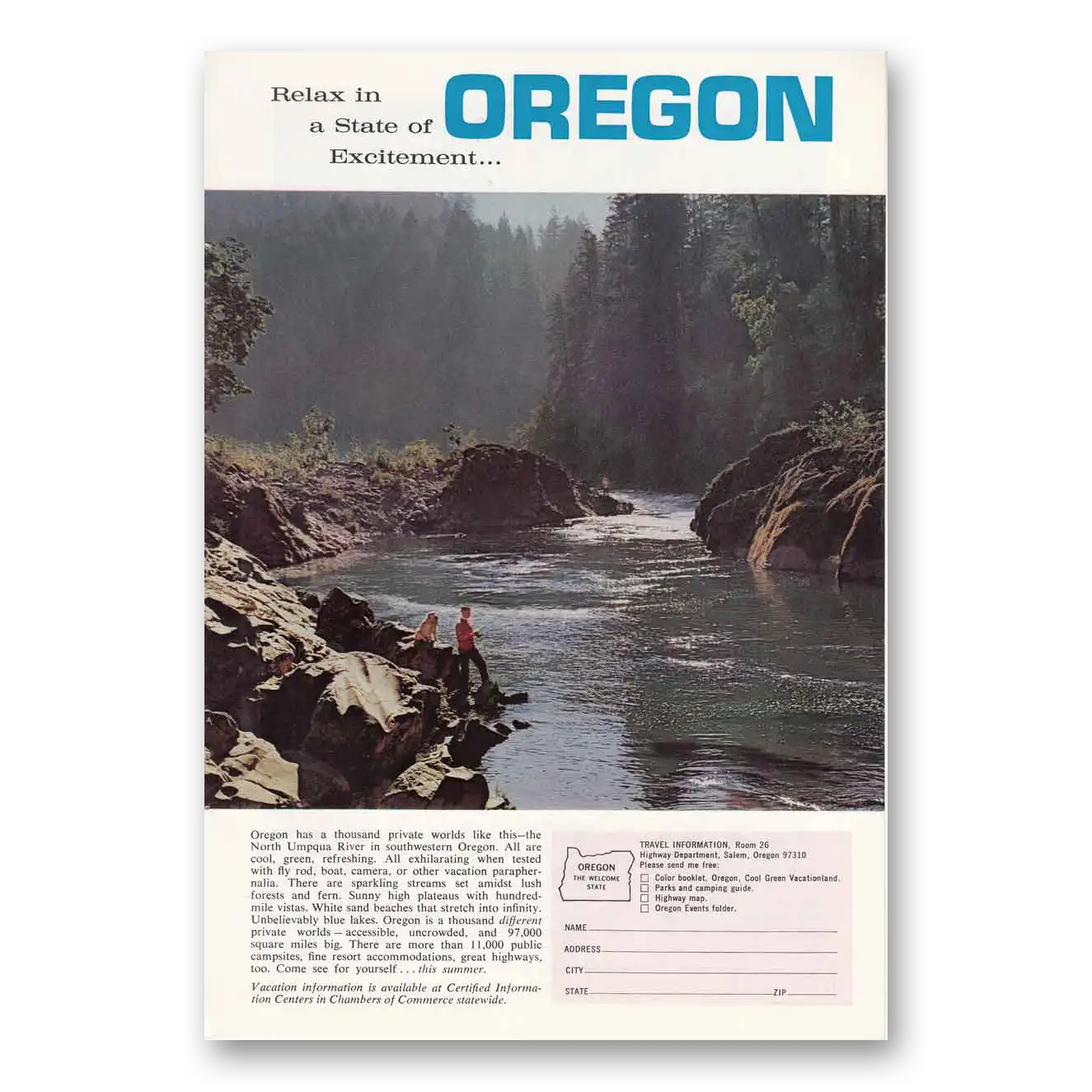 1966 Oregon North Unpqua River Vintage Magazine Print Ad