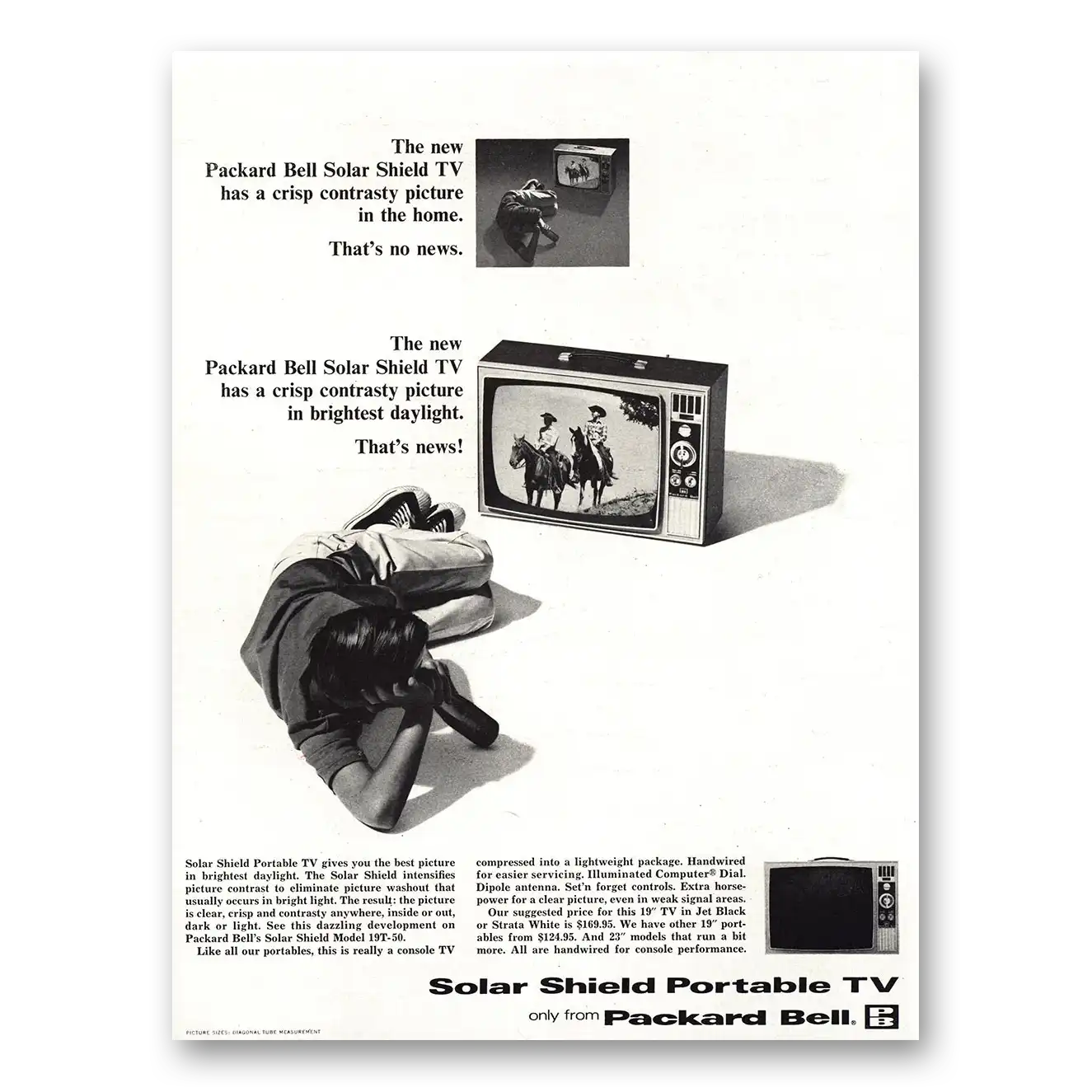 1966 Packard Bell Solar Shield Portable TV Vintage Magazine Print Ad