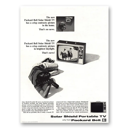 1966 Packard Bell Solar Shield Portable TV Vintage Magazine Print Ad