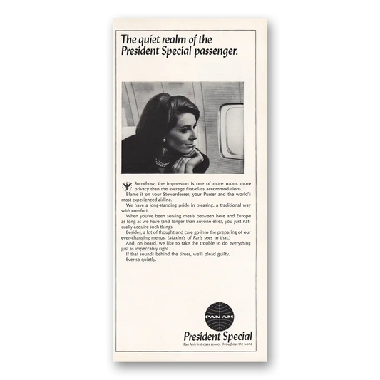 1966 Pan Am Quiet Realm President Special Passenger Vintage Magazine Print Ad