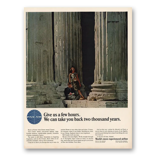 1966 Pan Am Give Us Few Hours Back to Rome Vintage Magazine Print Ad