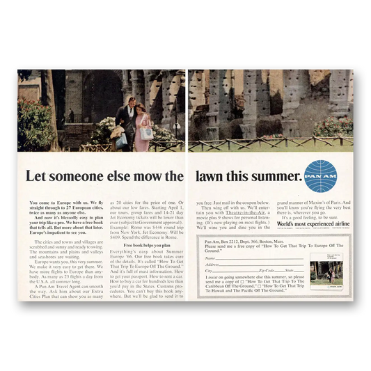 1966 Pan Am Let Someone Else Mow the Lawn This Summer Vintage Magazine Print Ad