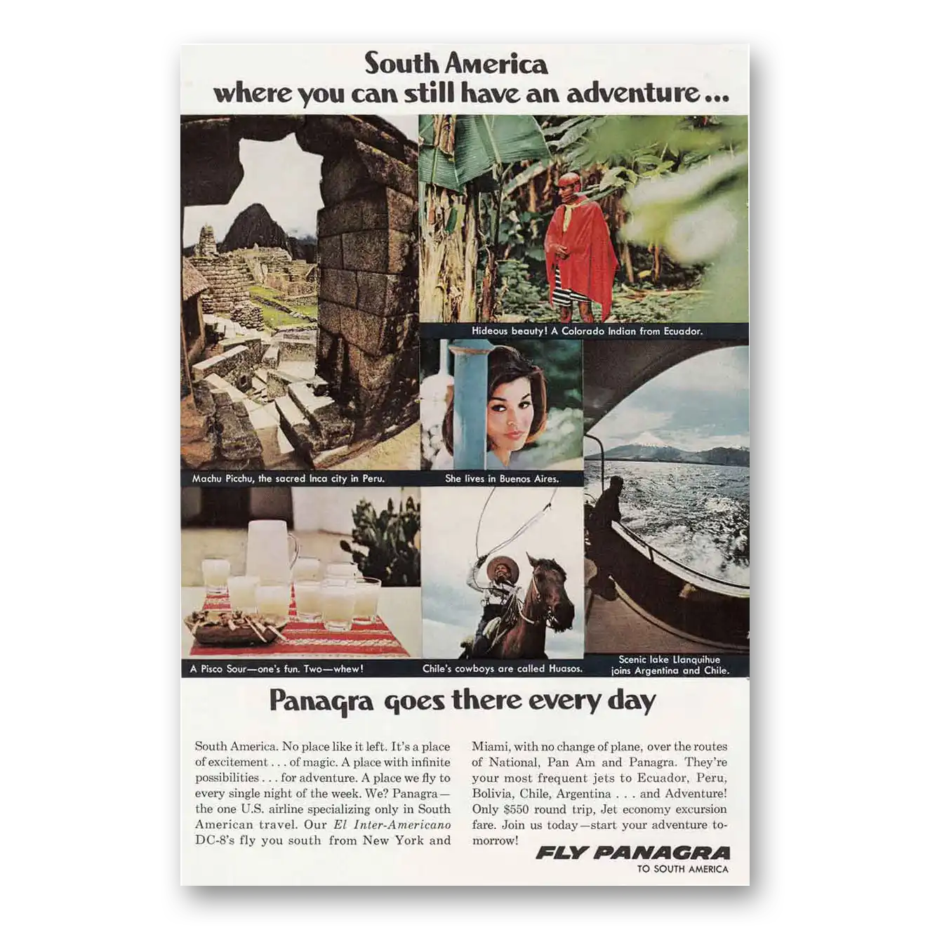 1966 Panagra Airlines Machu Picchu Colorado Indian Vintage Magazine Print Ad