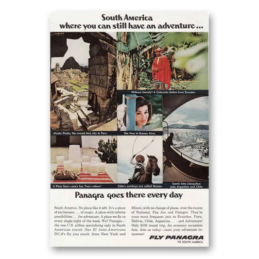 1966 Panagra Airlines Machu Picchu Colorado Indian Vintage Magazine Print Ad