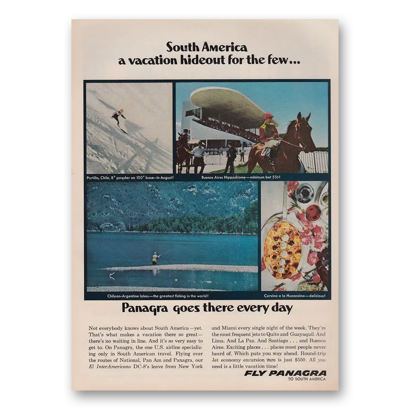 1966 Panagra Airlines South America Vacation Hideout For the Few Vintage Magazine Print Ad