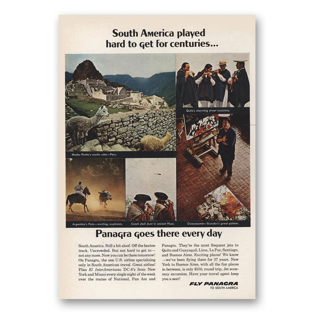 1966 Panagra Airlines South America Played Hard to Get Vintage Magazine Print Ad