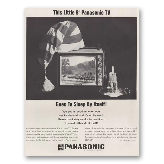 1966 Panasonic Television Goes To Sleep By Itself Vintage Magazine Print Ad