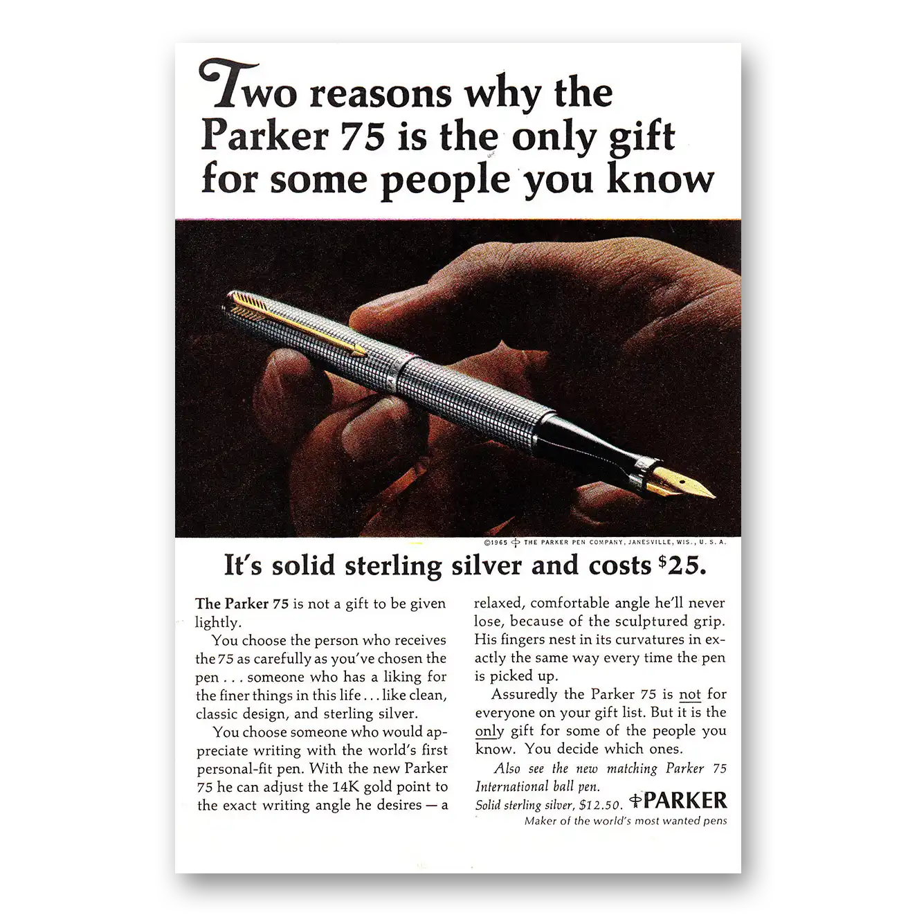 1966 Parker 75 Pen Two Reasons Why the Parker 75 Vintage Magazine Print Ad