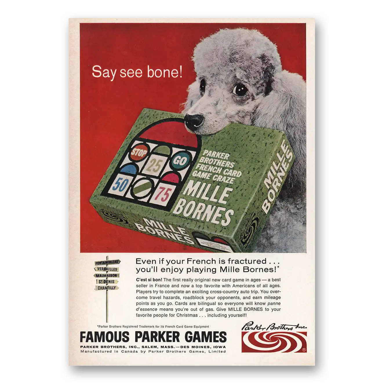 1966 Mille Bornes Game Say See Bone Vintage Magazine Print Ad