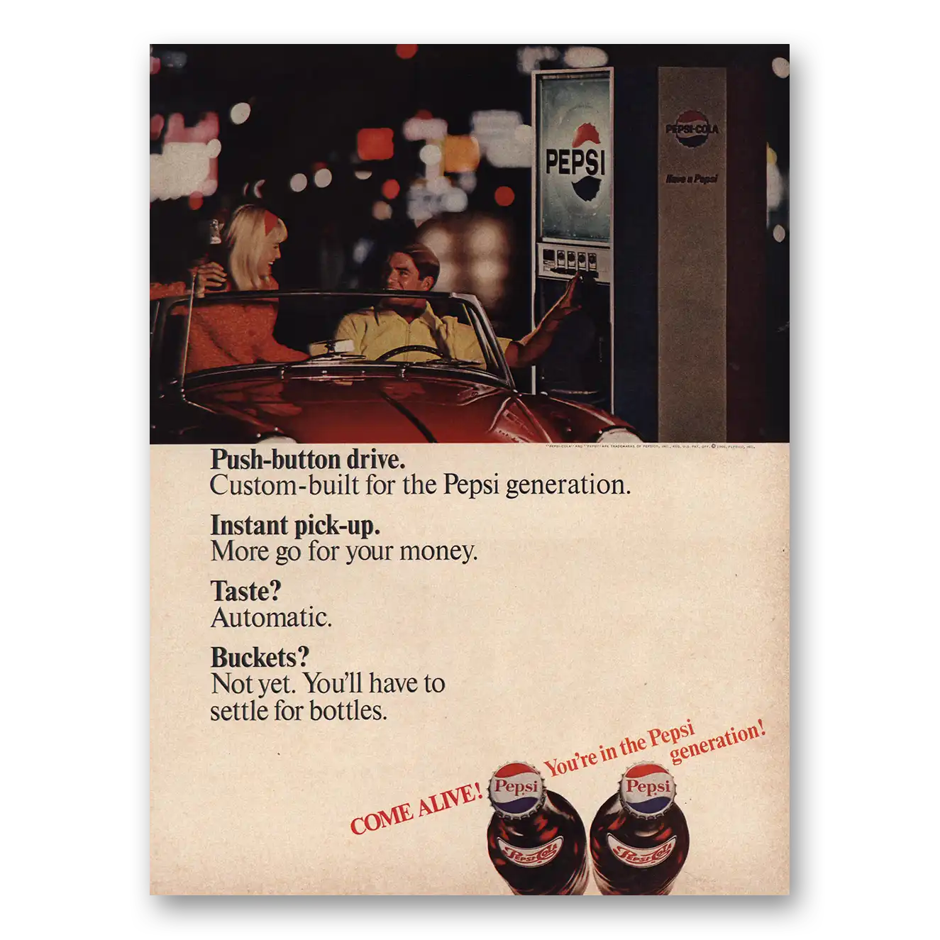 1966 Pepsi Push Button Drive Custom Built Pepsi Generation Vintage Magazine Print Ad