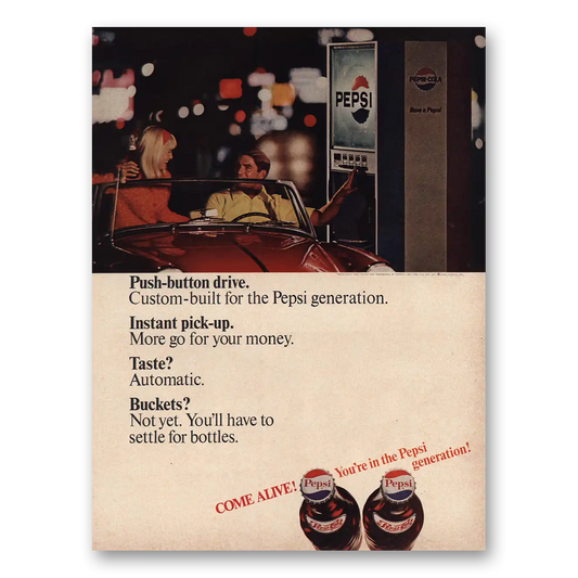 1966 Pepsi Push Button Drive Custom Built Pepsi Generation Vintage Magazine Print Ad