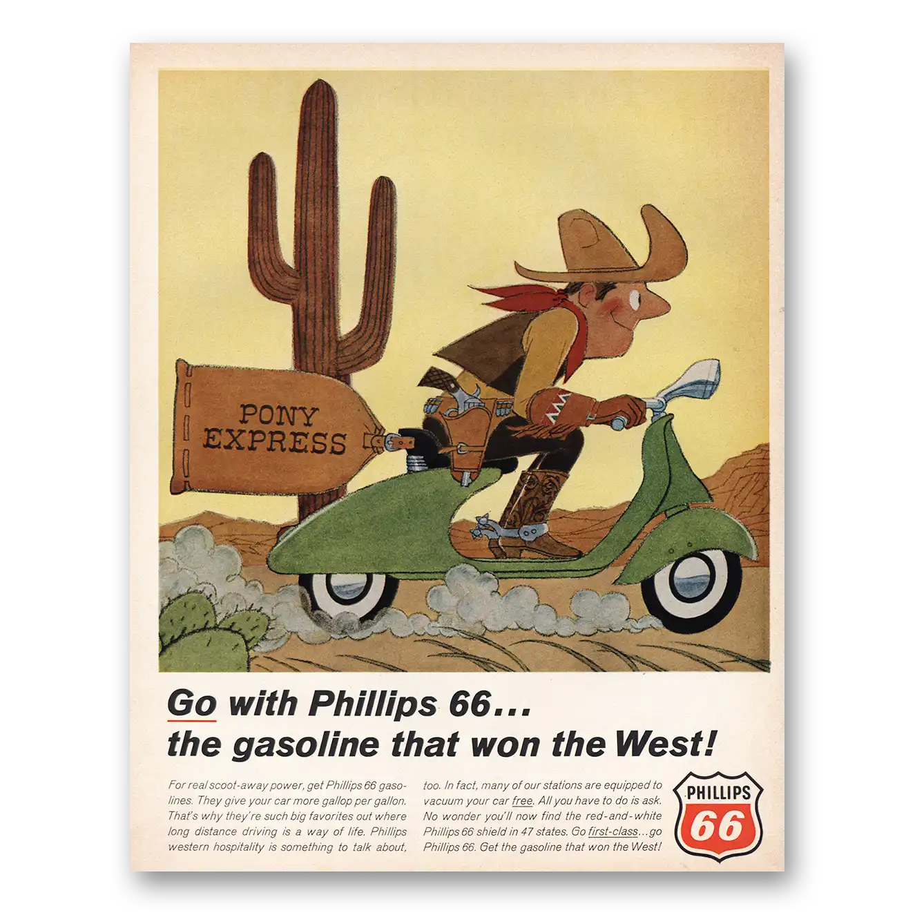 1966 Phillips 66 Gasoline That Won the West Vintage Magazine Print Ad