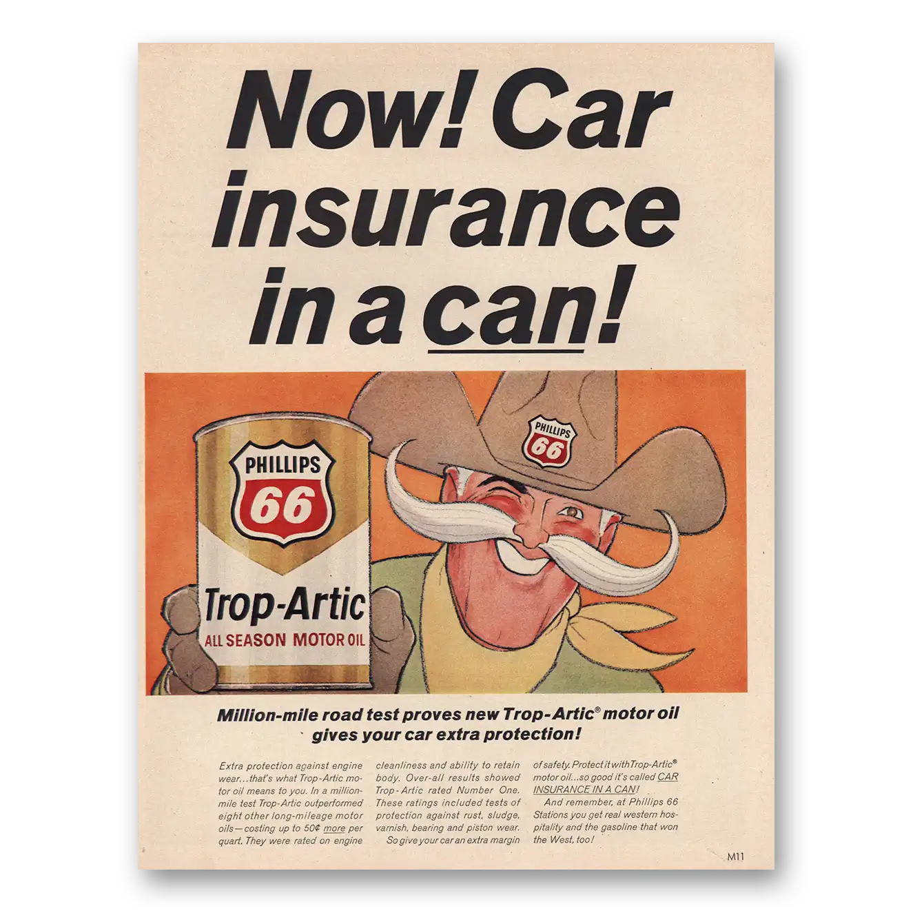 1966 Phillips 66 Car Insurance In a Can Vintage Magazine Print Ad