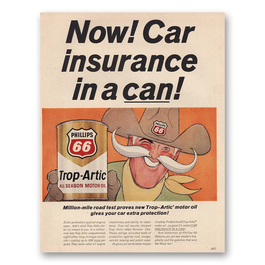 1966 Phillips 66 Car Insurance In a Can Vintage Magazine Print Ad