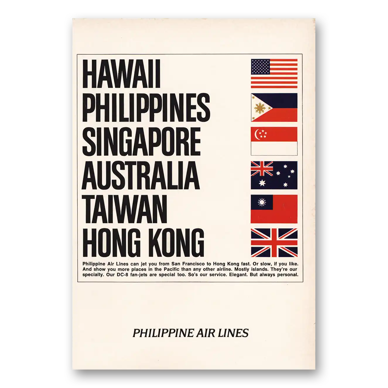 1966 Philippine Airlines Hawaii Philippines Singapore Vintage Magazine Print Ad