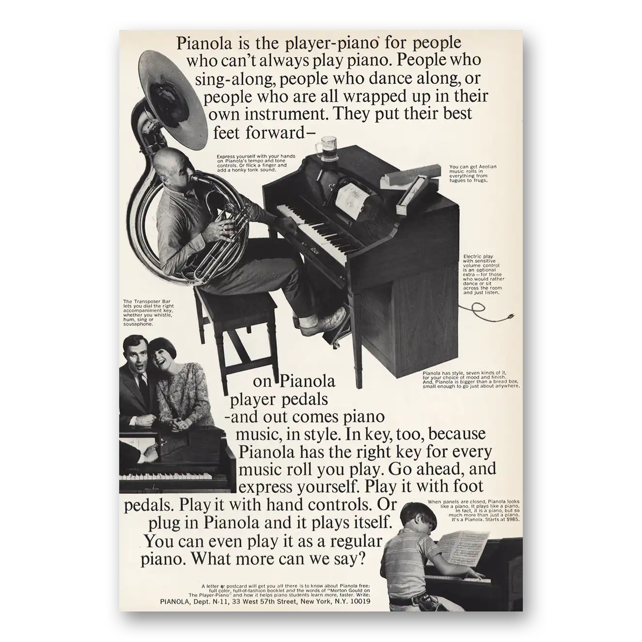 1966 Pianola Player Piano People Who Cant Always Play Vintage Magazine Print Ad