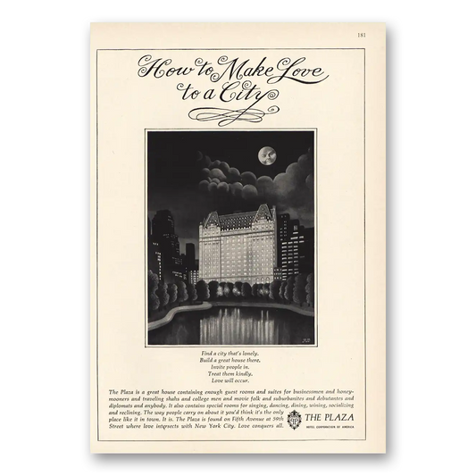 1966 Plaza Hotel Make Love to City Vintage Magazine Print Ad