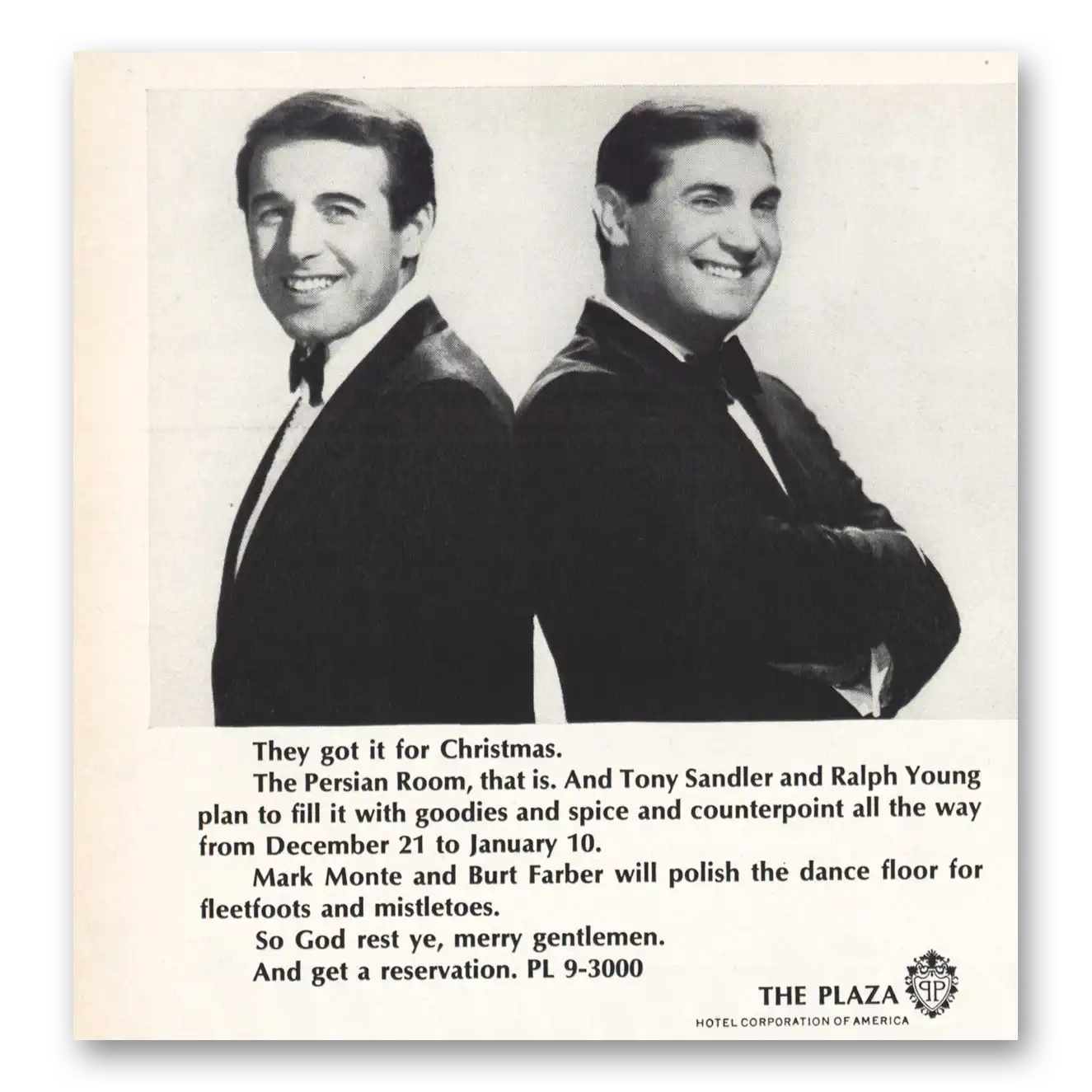 1966 Plaza Hotel Christmas Tony Sandler and Ralph Young Vintage Magazine Print Ad