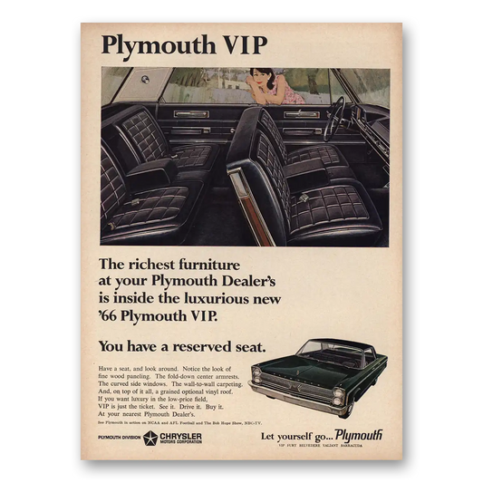 1965 Plymouth VIP Richest Furniture Vintage Magazine Print Ad