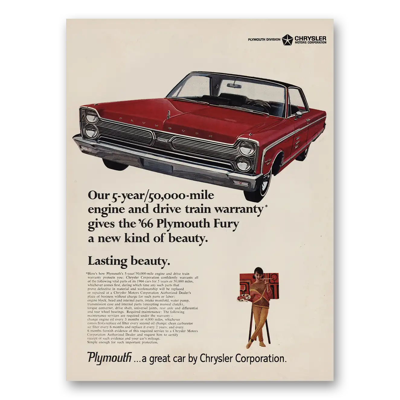 1966 Plymouth Fury New Kind of Beauty Vintage Magazine Print Ad