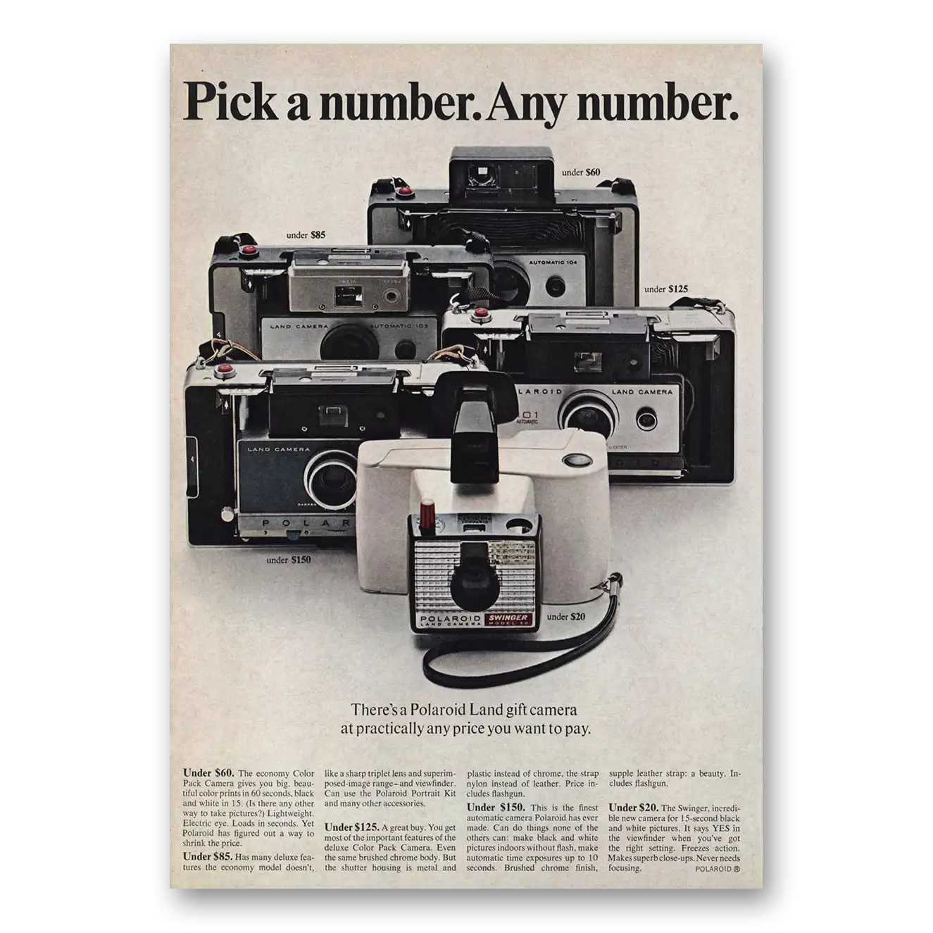 1966 Polaroid Land Camera Pick a Number Any Number Vintage Magazine Print Ad