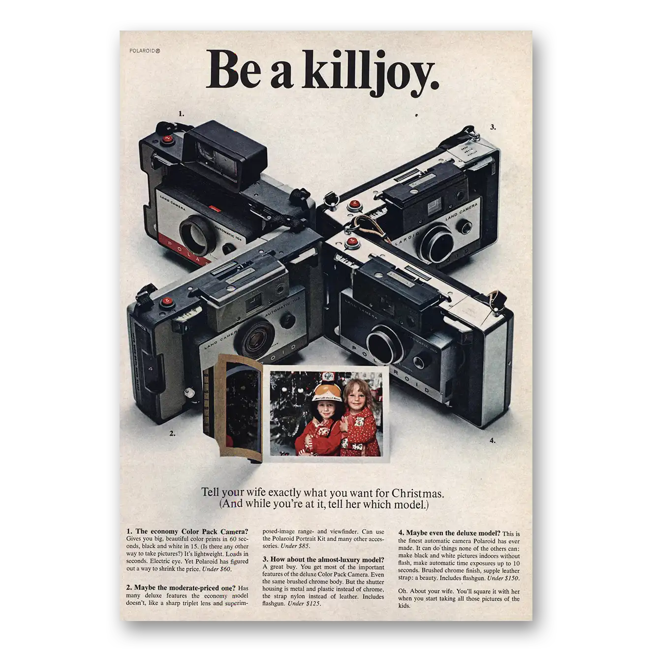 1966 Polaroid Be Killjoy Vintage Magazine Print Ad