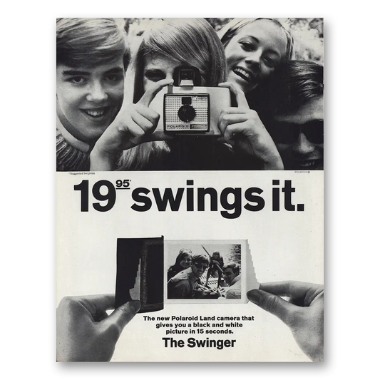 1966 Polaroid Swinger Camera Black and White Picture 15 Seconds Vintage Magazine Print Ad