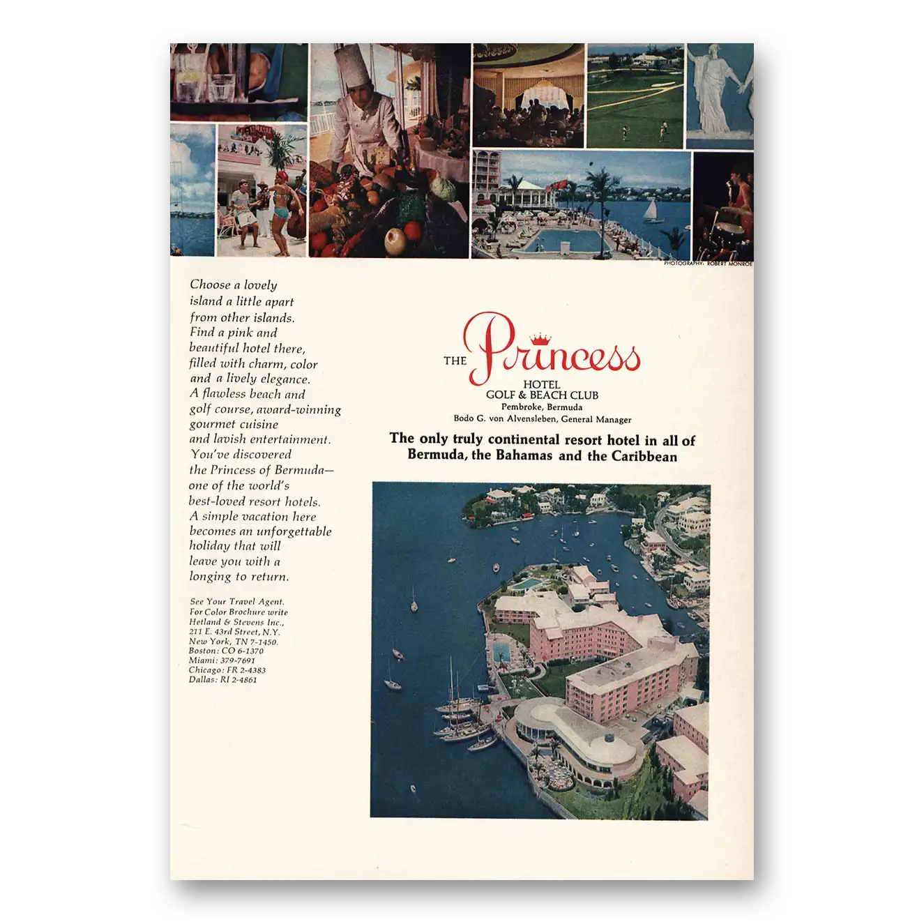 1966 Princess Hotel Truly Continental Hotel Bermuda Bahamas Vintage Magazine Print Ad