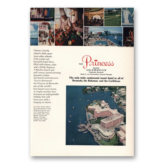 1966 Princess Hotel Truly Continental Hotel Bermuda Bahamas Vintage Magazine Print Ad