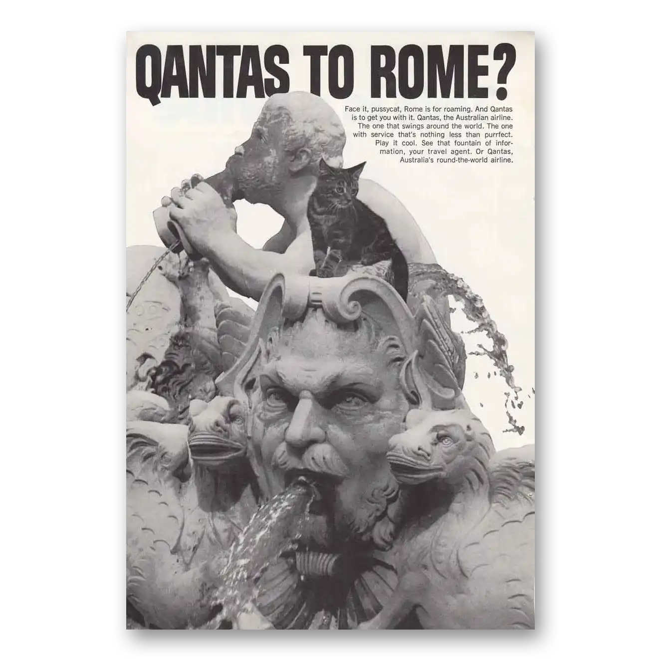 1966 Qantas Airlines Qantas to Rome Vintage Magazine Print Ad